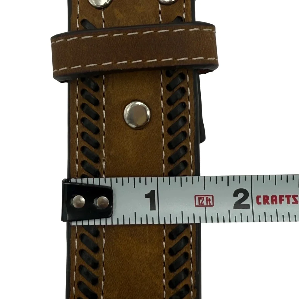 Nocona Western Leather Belt Sz 42 Brown Braided Inlay Cowboy Rodeo Silver Buckle